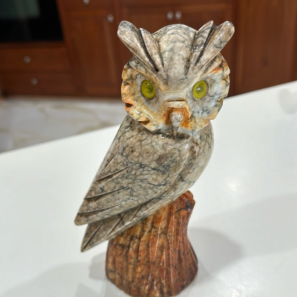 Vintage Alabaster Carved  Italian Owl